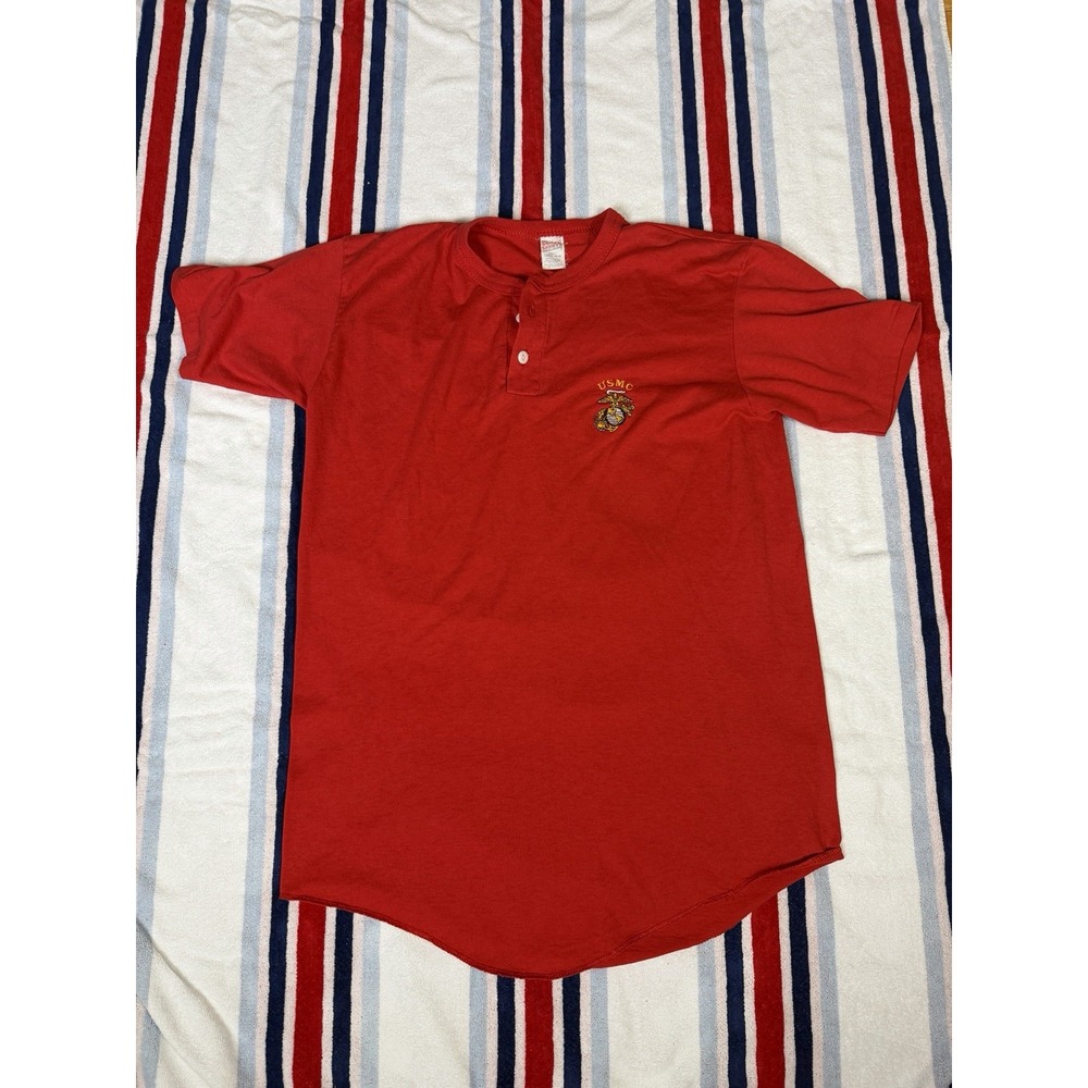 Vtg Soffe Shirts United States Marine Corps USMC Henley Shirt Red Made USA Large